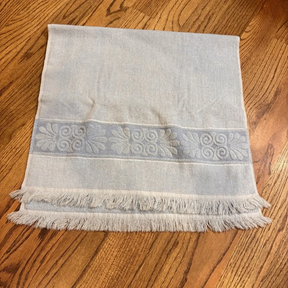 Vintage Cannon Monticello Blue Fringe Bath Towel & Hand Towel Set USA Cotton